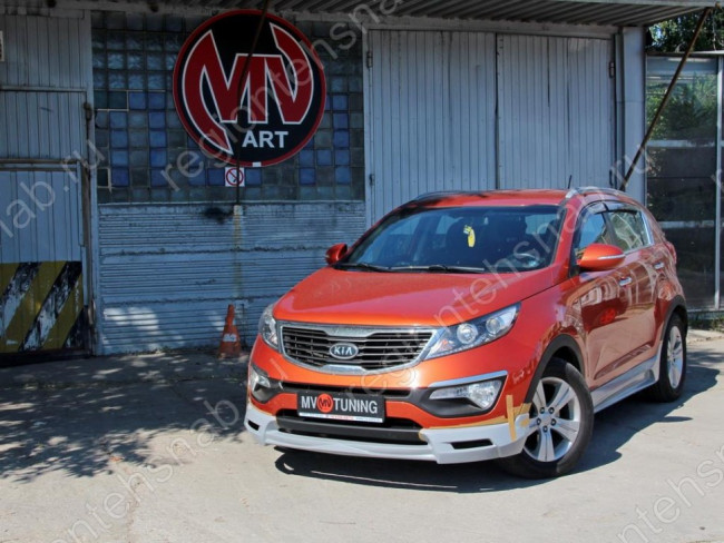 Накладка (юбка) переднего бампера "JSW Style" для KIA Sportage (3rd) (2010-2016)