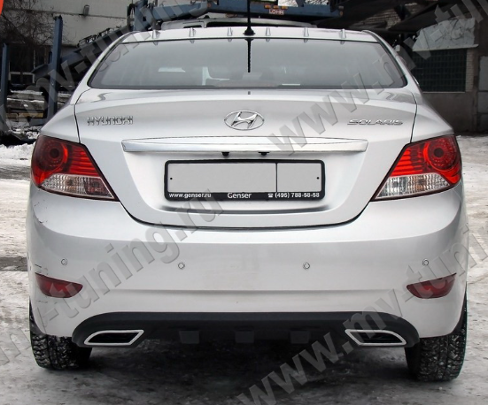 Диффузор заднего бампера var №2 (текстурный пластик) для Hyundai Solaris (2010-2013)