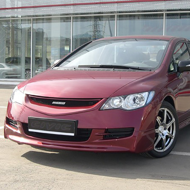 Накладка (юбка) переднего бампера "Mugen Style" для Honda Civic 4d (2006-2009)